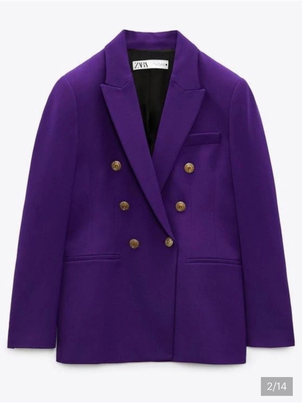 Zara Purple Double-Breasted Blazer with Gold Buttons | size M